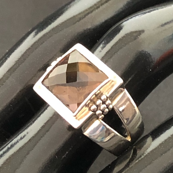 MICHAEL DAWKINS Smokey Quartz Sterling Silver Faceted Checkerboard Cut Ring Sz9 - Picture 5 of 16